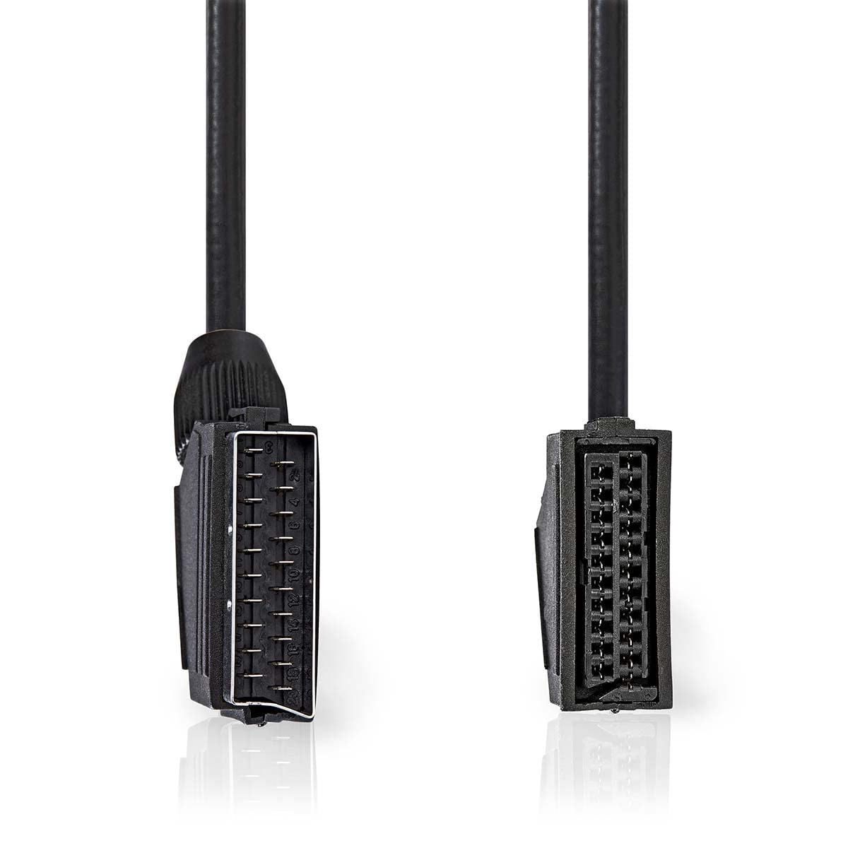 NEDIS SCART Cable | 2m Black PVC Round SCART Male to Female | 480p | 4.8Gbps | Compatible with TV, DVD Player