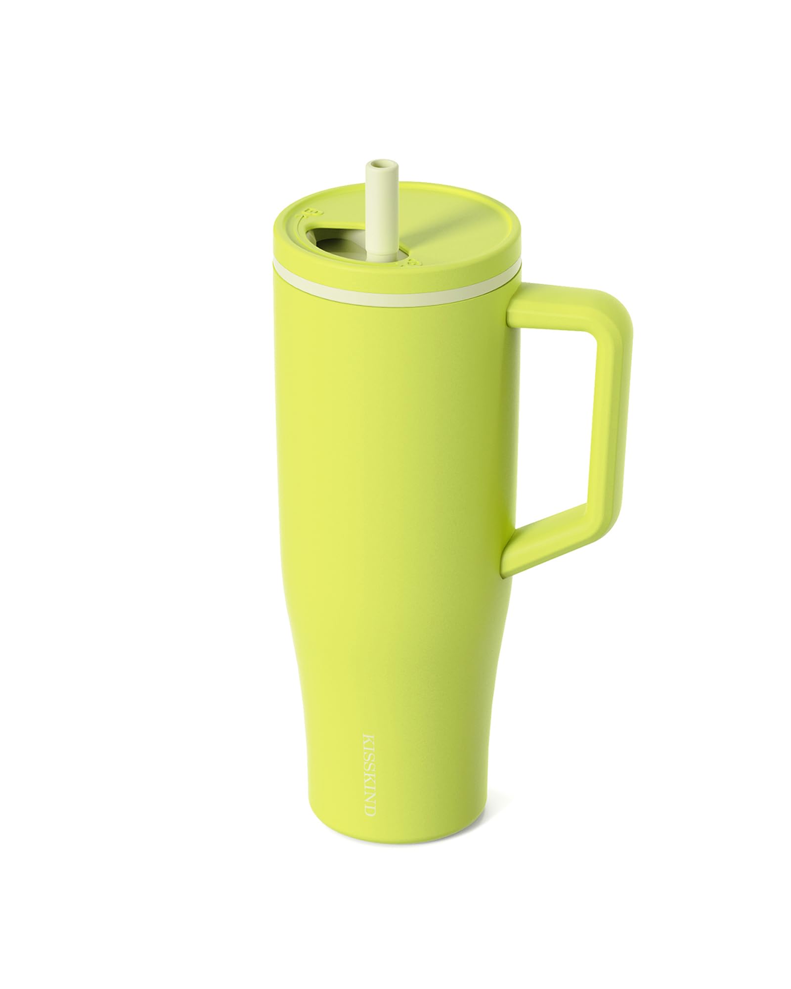 Photo 1 of KISSKIND 40 oz Tumbler with Handle and Straw | 100% Leakproof Insulated Tumbler with Lid and Straw | Stainless Steel Water Bottle | Cup Holder Friendly Base | Green Apple