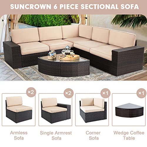 SUNCROWN 6Piece Outdoor Sectional Patio Sofa Furniture Set, All