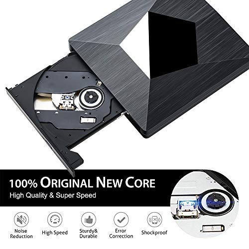 External CD DVD Drive,Dual USB C and USB 3.0 Superdrive Optical Drive Portable CD/DVD +/-RW Burner for Mac OS Windows Linux Chromebook MacBook (Black) - Thumbnail 4
