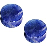 Pierced Owl - Natural Blue Adventurine Stone Double Flared Saddle Plug Gauges, Sold as a Pair