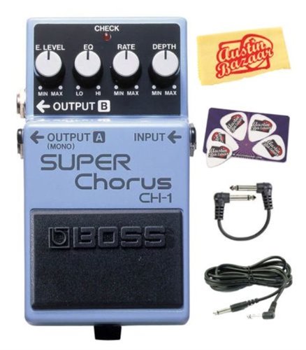 Boss CH-1 Super Chorus Bundle with Instrument Cable, Patch Cable, Picks, and Austin Bazaar Polishing Cloth