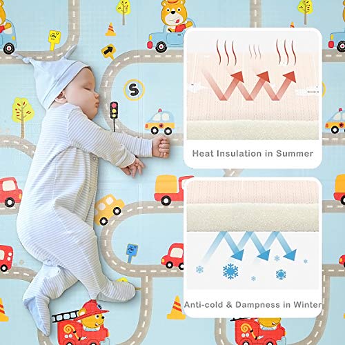 Baby Play Mat, Extra Large Baby Crawling Mat, Portable Waterproof Non Toxic Soft Foam, Anti-Slip Folding Puzzle Mat Playmat for Infants, Toddlers, Kids, Indoor or Outdoor Use, 77x70 inch