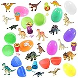 12 Prefilled Easter Eggs With Dinosaur Toys, Assorted Colors - Ready To Hide, No Prep Needed - Delight Kids With T-Rex And Friends - Perfect For Easter Baskets, Party Favors, Cake Toppers And More