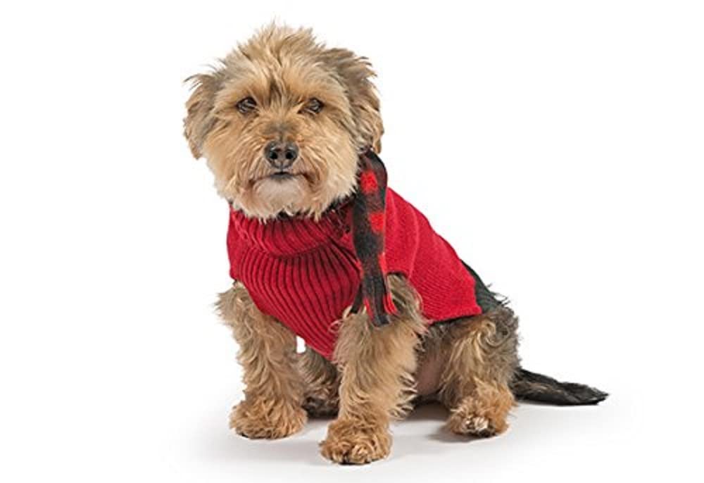 Ancol Scarf Dog Jumper Red Knit with Check Pattern Scarf - Ribbed Hem and Collar for Comfort - Stylish Insulator for Cold Weather - Large