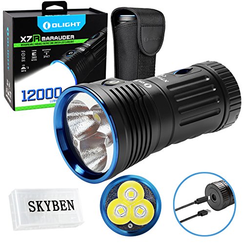 Olight X7R Marauder 12000 Lumens CREE XHP 70 LED USB Rechargeable Flashlight for Camping,Hunting,Searching,with 4 X 18650 Rechargeable Batteries (Built-in) and SKYBEN Accessory