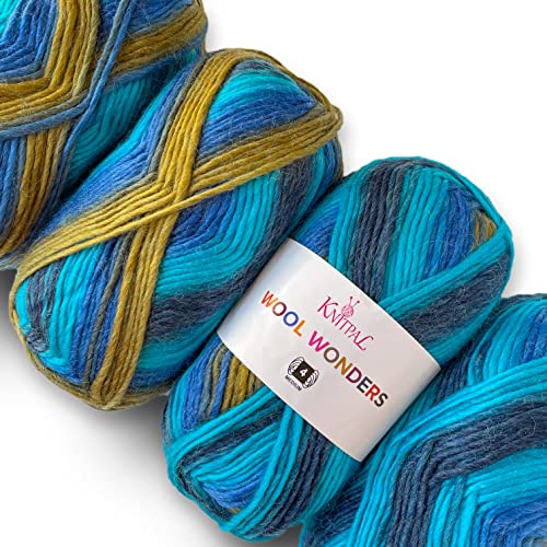 Wool Wonders Yarn for Crocheting, 4-Pack (640Yds / 400G), Free Patterns - Wool Yarn for Knitting - Aran/Heavy #4 Medium Worsted Weight - Caramel Sapphire