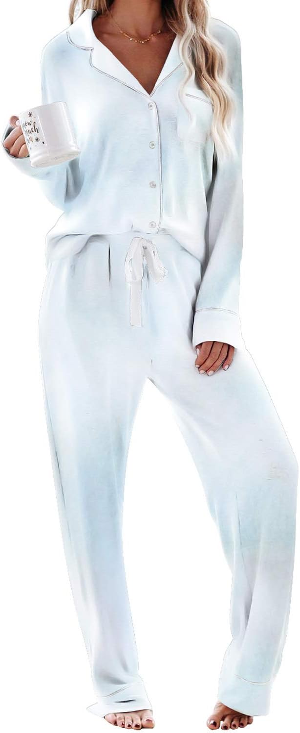 CANIKAT Women's Tie Dye Printed Long Sleeve Tops and Pants Long Pajamas Set Joggers PJ Sets Nightwear Loungewear