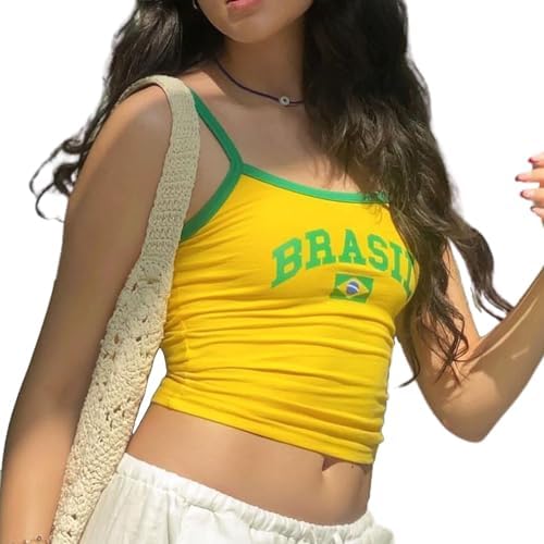 Pokn Brazil Strap Tank Top France Crop Top Y2k Baby Tee for Women
