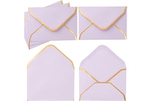 TOPERD 100 Pieces Mini Gift Card Envelopes Colorful V Flap Small Envelopes with Gold Border for Blank Note Cards, Business Gift Cards (Violet, 4 x 2.7 Inches)