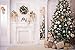 7x5ft Green Christmas Tree Photo Backgrounds Wrinkle free White Fireplace Cute Rabbit Gift Photography Backdrops for Child wd2541