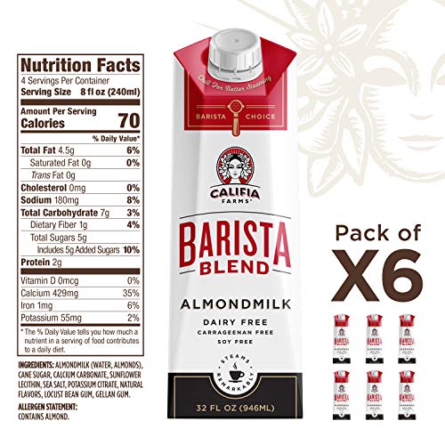Califia Farms Almond Milk, Original Barista Blend, 32 Oz (Pack of 6