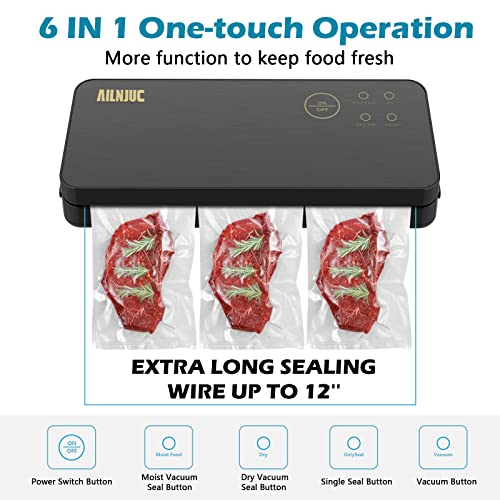 Vacuum Sealer Machine Preservation AILNJUC - Automatic Food Vacuum Sealer for Kitchen Food Preservation,with External Vacuum System,Dry & Moist Food Modes,Led Indicator Lights