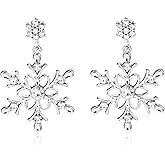 Silver Snowflake Earrings for Women Elegant Pearl Rhinestone Snowflake Dangle Drop Earrings Winter Frozen Flower Earrings Christmas Holiday Jewelry