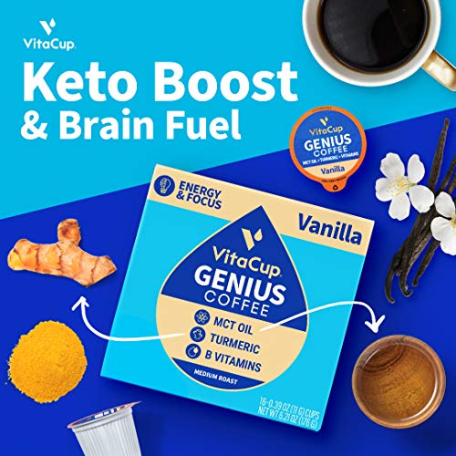 Vitacup Genius Vanilla Keto Coffee Pods with MCT Oil, Turmeric, B