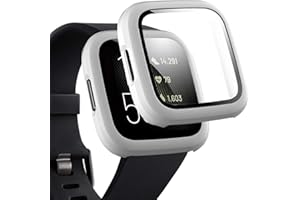 MIIMALL Compatible with Fitbit Versa2 40mm Case with Screen Protector, Anti-Scratch Shockproof Matte Hard Cover and Hard PET Screen Protector for Fitbit Versa 2 White