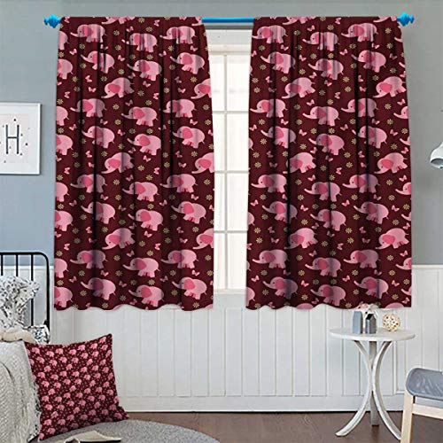 Anhounine Elephant Nursery Blackout Curtain Baby Elephants And