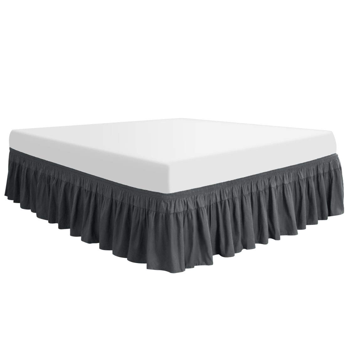 PiccoCasa Polyester Wrap Around Bed Skirt,Elastic Dust Ruffles Bedskirts,Fade & Wrinkle,No Lift Mattress,Three Fabric Sides with 16 Inch Drop Dark Gray King