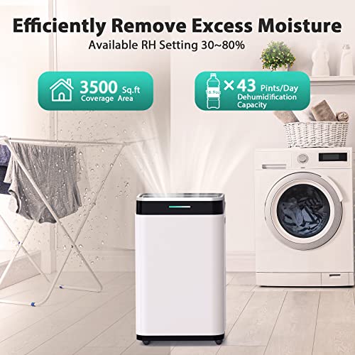 FREE VILLAGE Dehumidifier, 45 Pints Dehumidifier for Home Up to 3500 Sq. Ft, with 3.3ft Drain Hose, Auto Drainage, Auto Shut Off, 24 Hr Timer, Washable Filter, Dehumidifiers for Basement, Bathroom