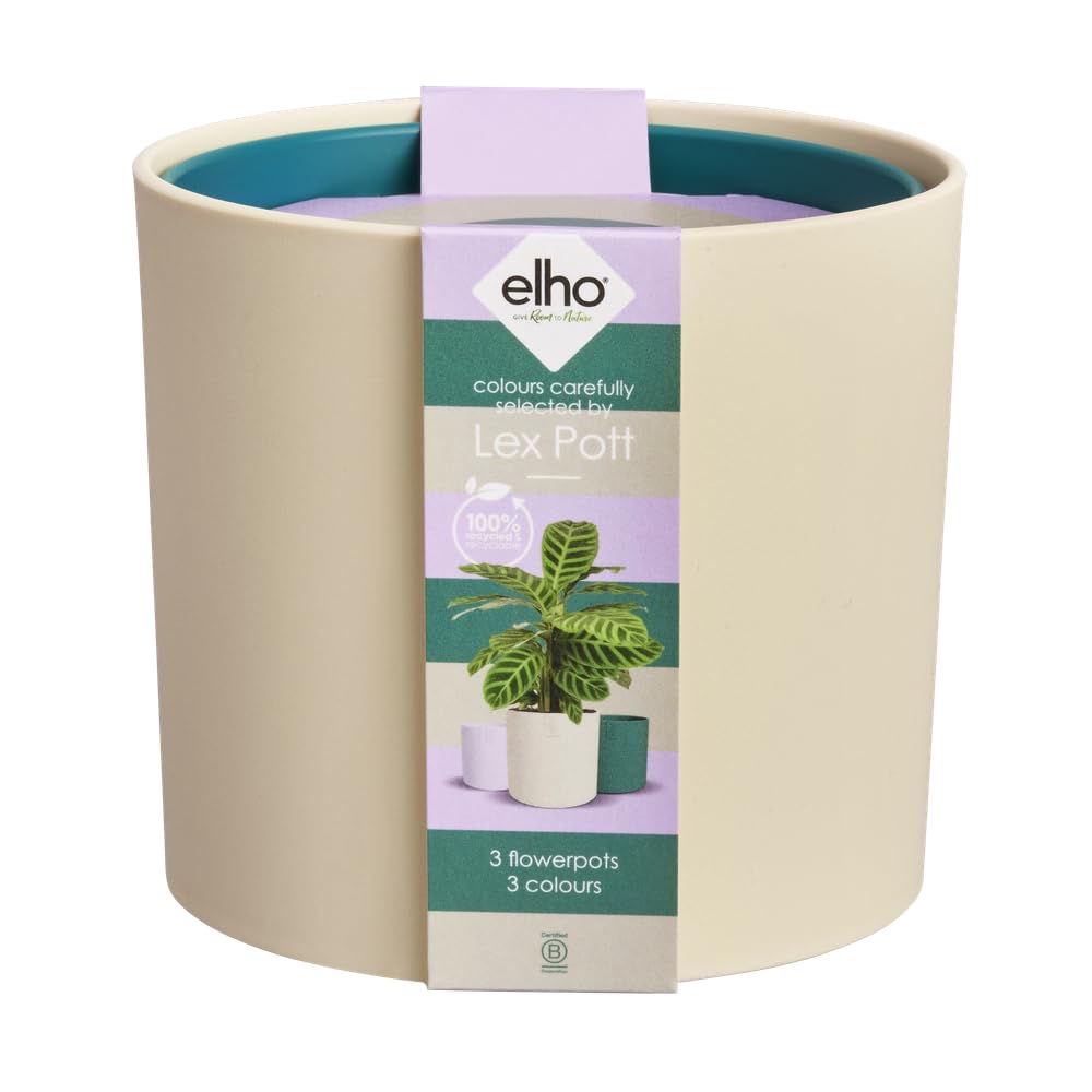 elho Lex Pott set of 3 - Plant Pots Indoor - 100% Recycled Plastic - Ø 11, 13 and 14 cm - White/Velvet Cream