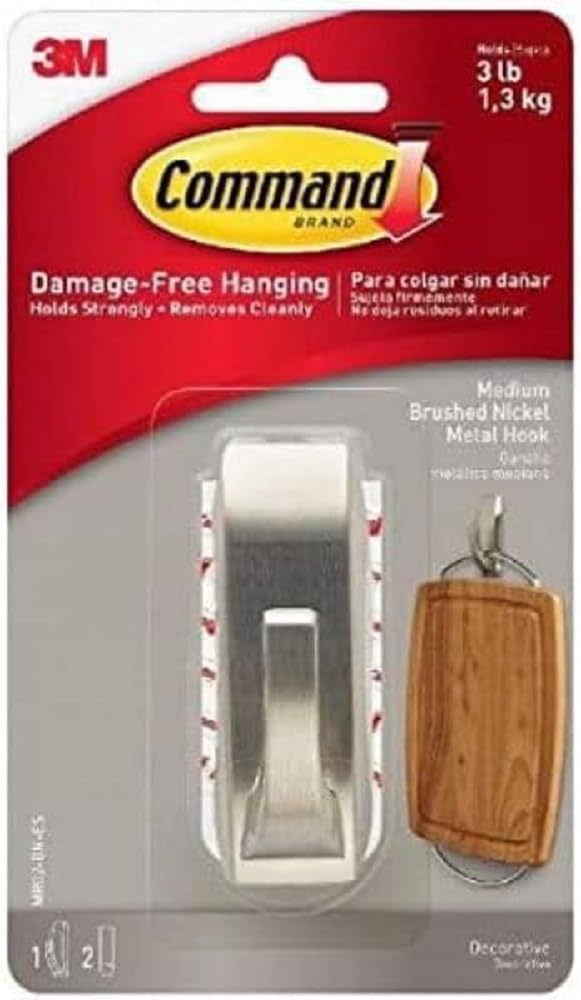 Command 3M MR02-BN Polished Nickel Metal Hook with Modern Highlights Medium