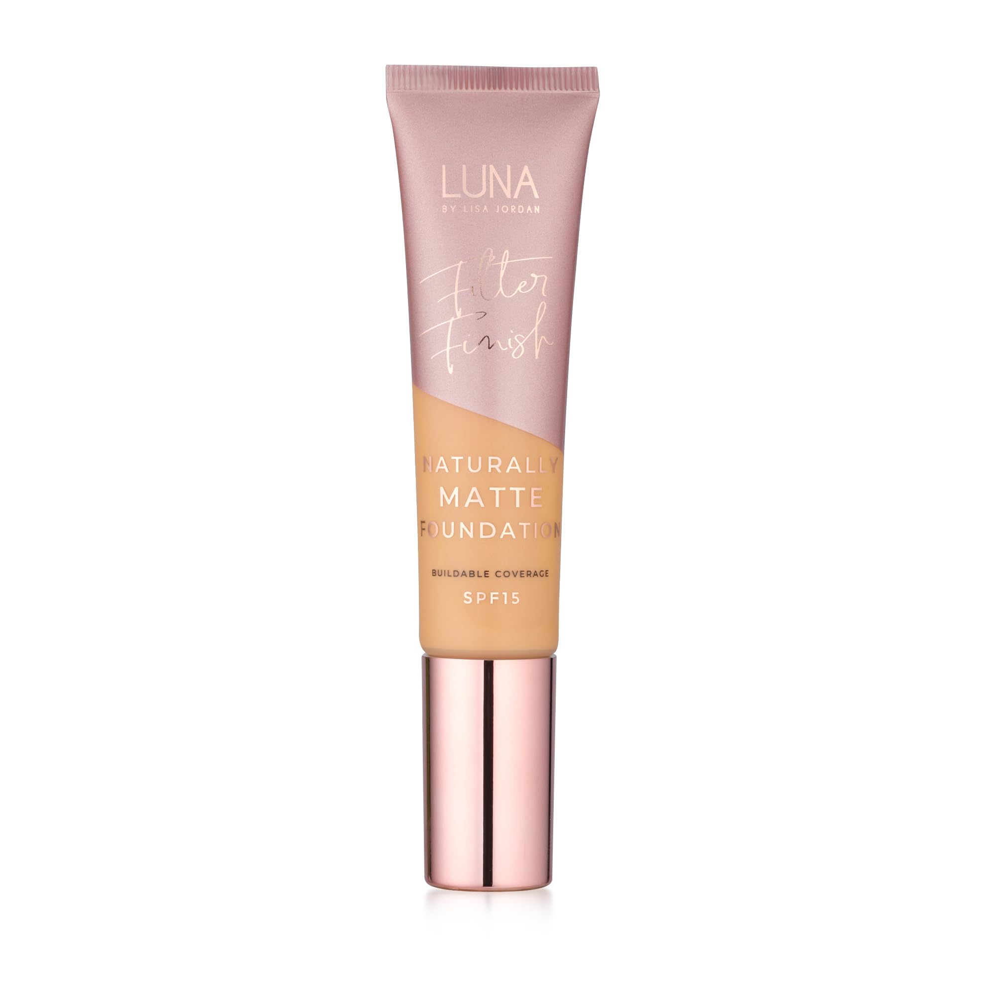 LUNA Matte Foundation in MEDIUM Shade - Contains Vitamin E and SPF15 - Oil-Free Face Foundations with Neutral Golden Undertone - Suitable for Oily and Sensitive Skin