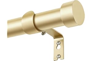 KAMANINA Gold Curtain Rod 32 to 58 Inch (2.6-4.8 Feet), 1 Inch Adjustable Heavy Duty Curtain Rods, Modern Decorative Drapery Rods with End Cap (32"-58")