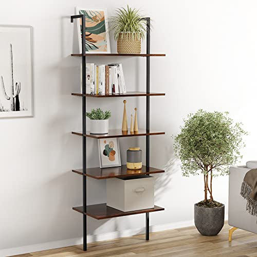 UVII Ladder Shelf Industrial Bookshelf, 5Tier Ladder Bookshelf With