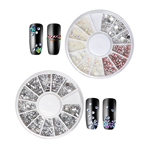 Biutee 3D Nail Art Rhinestones Set Nail Rhinestones 2Boxes +5 Wheels 1pcs Pick Up Pencil 1pcsTweezer Colored Rhinestones Sliver And Black Rhinestones Irregular 3D Decoration Rhinestones - Thumbnail 2