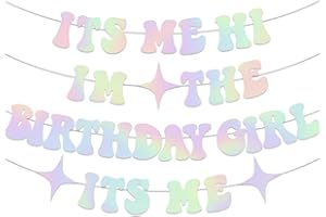 M AMFEOV Its Me Hi Im The Birthday Girl Its Me Banner, NO-DIY Glitter Iridescent Popular Birthday Decorations Banner, Its A Girl Garland for Birthday Party Decorations