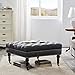 BELLEZE Square Ottoman Large Tufted Button Linen Fabric Bench Foot Nailhead Trim Stool with Rolling Wheels, Charcoal