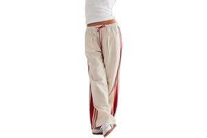 Mylleure Women Y2k Track Pants Side Striped Wide Leg Baggy Pants Casual Drawstring Waist Parachute Sweatpants Streetwear