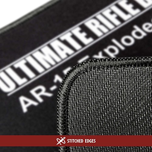 Ultimate Rifle Build Large Gun Cleaning Mat with Exploded Parts Diagram & Bonus Magnetic Parts Tray; Non-Slip & Solvent Resistant pad; Stitched Edges - 36x12