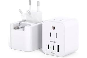 BESHON [2-Pack] European Travel Plug Adapter, Foldable International Plug Adapter with 2 AC Outlets 3 USB Ports(2 USB C), Type C Travel Essentials to Most Europe EU Spain Italy France Germany
