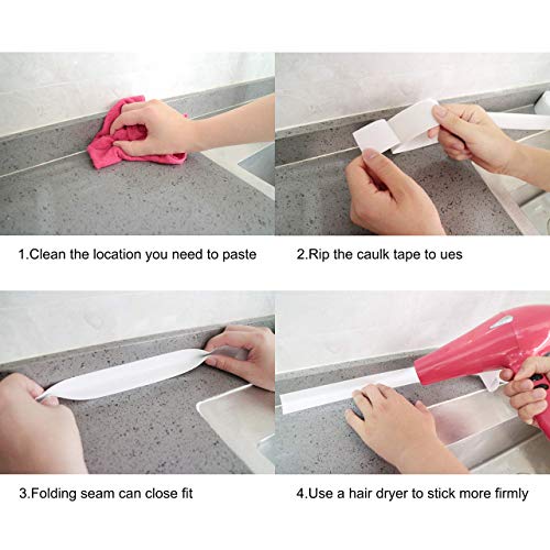 Holymid PVC Caulk Strip for Bathtub, 2 Pack 1.5 Inch Wide 10.5Ft Length ...