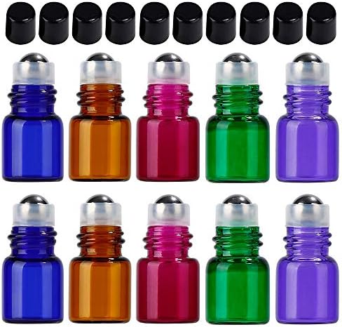 10PCS Pretty Essential Oils Bottles with Roller Balls, Glass Refillable Bottles Container for Fragrance,Essential Oil,Aromatherapy,Perfumes size 2ml (Multi color Set 2)