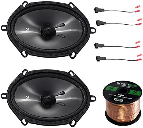 Car Speaker Package Of 2x Kicker 40CSS684 6x8" Inch 550-Watt CS-Series Black 2-Way Car Component Speakers Bundle Combo With 4x Speaker Connectors for Select GM Vehicles + Enrock 50-Ft 14G Speaker Wire