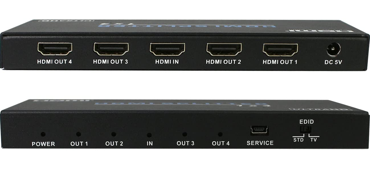 FOURKAY 1x4 4K HDMI Splitter Distribution Amplifier. Distribute up to 4k2k@60Hz resolution using HDMI cables. HDMI2.0b and HDCP2.2 compliant.