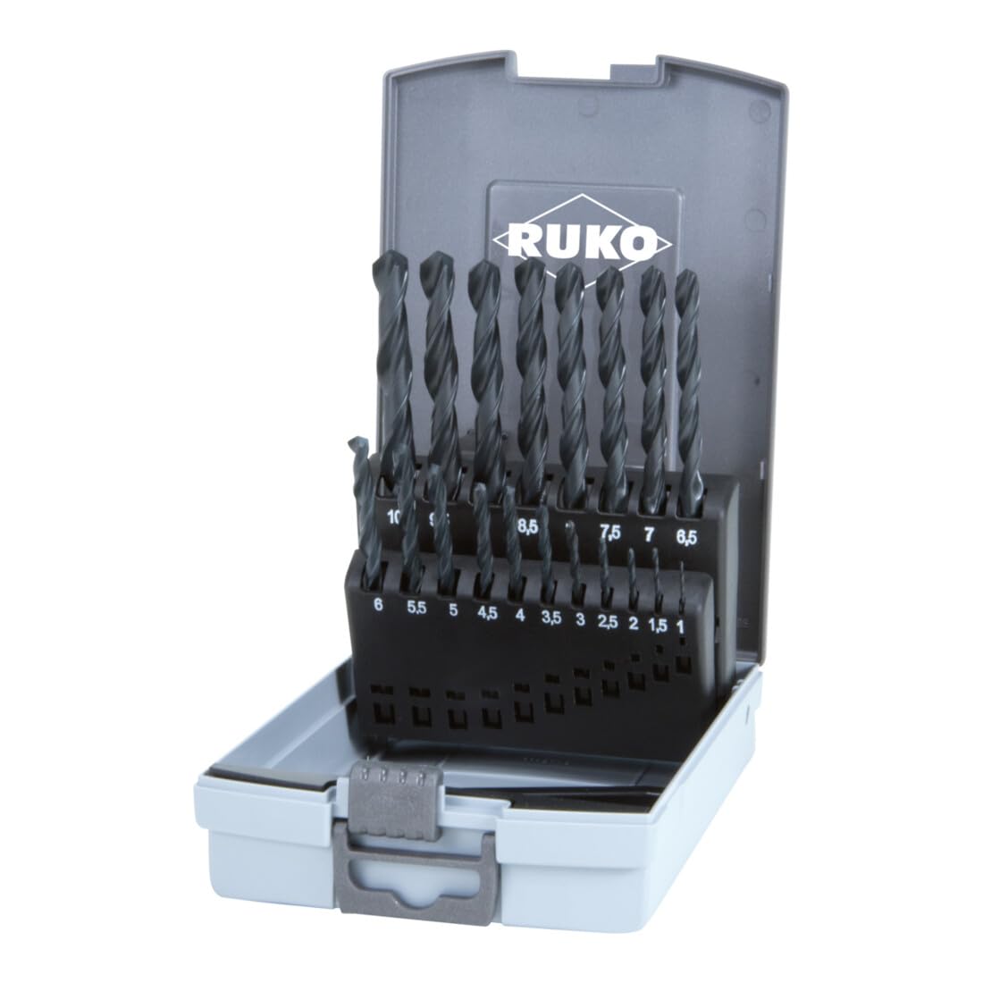 RUKO HSS-R Twist Drill Bit Set, Rolled in Plastic Case, DIN 338, Type N, Black Finish, 19 Pieces, R205212RO