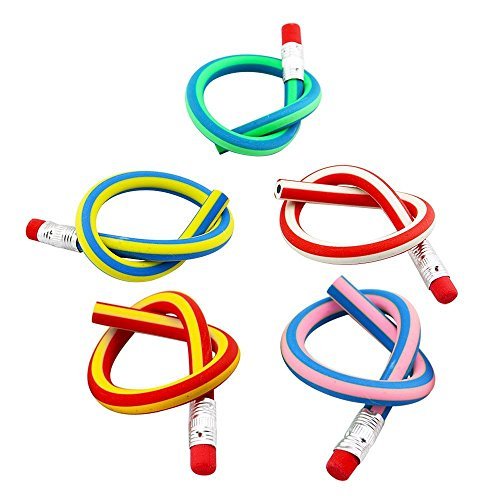 Aketek Colorful Magic Bendy Flexible Soft Pencil with Eraser for Children Kids Writing Gift, Pack of 30 (30pcs 18cm Striated Pencil)