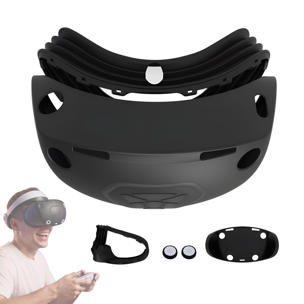 Silicone Protective Cover for PSVR2 Headset & Face Cushion Cover & Controller Thumb Grips for PSVR2 – Sweatproof & Washable Shell Compatible with PlayStation VR2, Anti Slip & Full Light Block Design