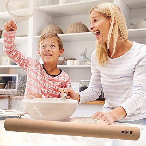 Uulki® Grand Rouleau à Pâtisserie Écologique en Bois 45 cm – Écologique en Hêtre Non Traité Artisanat traditionnel d'Europe (45 cm)