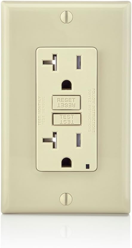 Leviton GFTR2-I Self-Test SmartlockPro Slim GFCI Tamper-Resistant Receptacle with LED Indicator, Wallplate Included, 20-Amp, Ivory