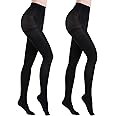 HA WA 2 Pairs Semi Opaque Tights, Winter Control Top 40D Microfiber Leggings for women