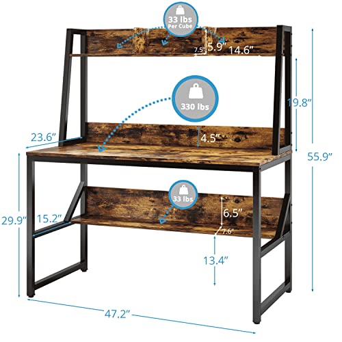 VIPEK Computer Desk with Hutch and Storage Shelves, 47 inch PC Table