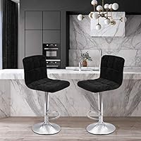 ReallyGO-US Direct Set of 2 Bar Stools Modern Hydraulic Adjustable Swivel Barstools, Snowflake Velvet, Dinning Chair with Chrome Base Plating Foot, Counter Height Swivel Stool, Black