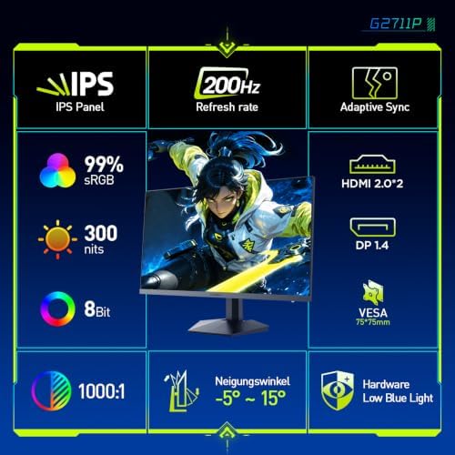 27 Zoll Gaming Monitor IPS FHD 200Hz HDR400 1ms Bildschirm G2711P