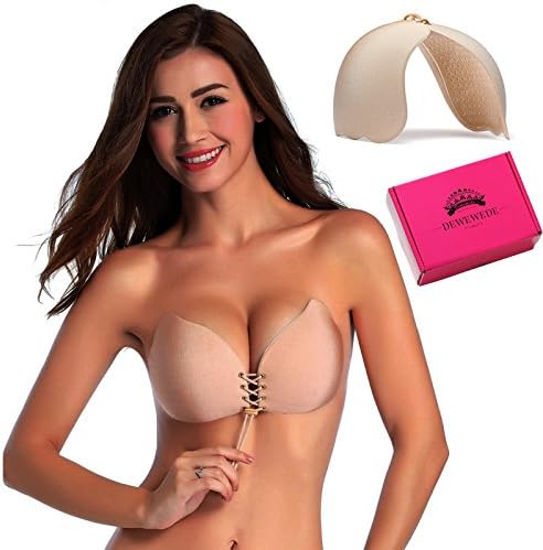 Dewewede Self Adhesive Strapless Bra - STICKY Stay Up Invisible Push Up Bra with Support for Women, Plus Size Backless Bra Corset for Banquets, Parties, Annual Celebrations (D, Beige)