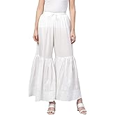 Ada Indian Needle Work Chikankari Cotton Palazzo Sharara for Women A100206 White