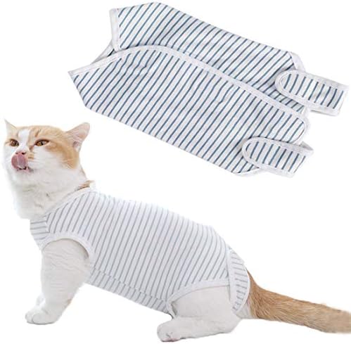 Sungroo術後服 猫用 通気 柔らかい 術後ウェア ペット 介護服 傷口保護 傷舐め ホワイト Xl 雄 引っ 掻き防止 雌兼用 手術用 避妊 ボーダー柄 贈答品